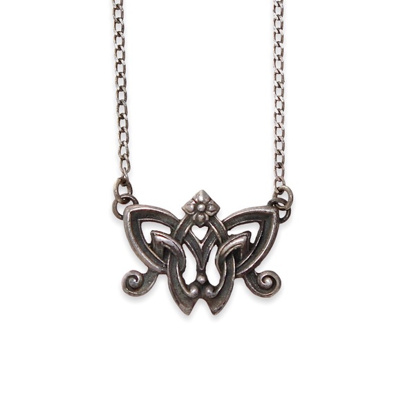 Vintage Celtic Trinity Knot Sterling Silver Pendant Necklace Triquetra Flower
